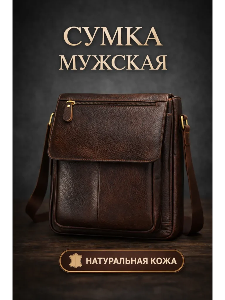 Сумка мужская кожаная натуральная коричневая через плечо