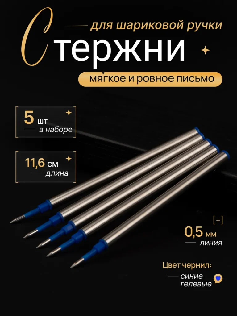 Набор стержней синие для шариковых ручек гелевых 0.5 мм