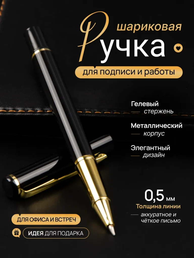 Ручка шариковая металлическая с колпачком гелевые чернила