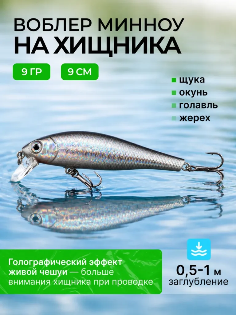 Воблер минноу плавающий 90 мм для спиннинга, твичинг