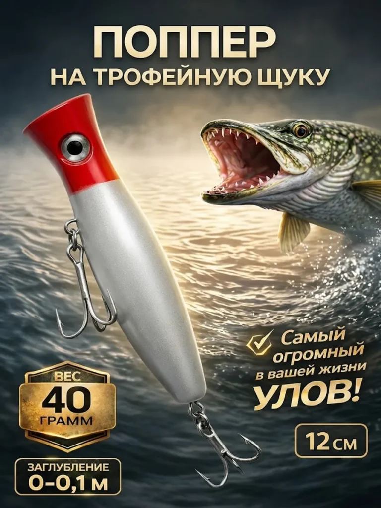 Поппер рыболовный 12.5 см 40 г плавающий на щуку