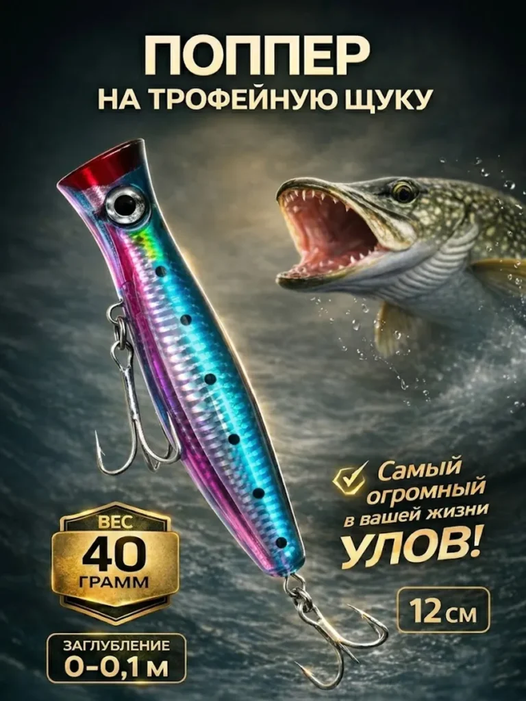Поппер 40 г 12.5 см плавающий поверхностный на щуку
